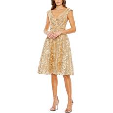 Mac Duggal Gold Clothing Mac Duggal Embellished Cap Sleeve Dress Gold