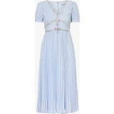 Knee Length Dresses Self-Portrait Fil-Coupe Pleated Chiffon Midi Dress Blue