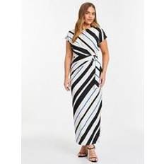 Black - Tennis Dresses Quiz Petite Black Stripe Tie Belt Midaxi Dress, Multi, 12, Women Print