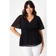 Short Sleeves Blouses Dorothy Perkins Curve Dobby Chiffon Wrap Top Black