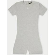 TCC The Couture Club Womens Greymarl Brand-embroidered Stretch-cotton Playsuit GREYMARL