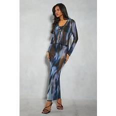 Clothing Misspap printed mesh tie detail top & maxi skirt co-ord