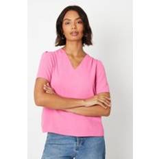 Elastane/Lycra/Spandex Blouses Dorothy Perkins V Neck Gathered Shoulder Top Pink