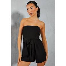 Clothing Misspap Linen Look Bandeau Pocket Detail Playsuit Black