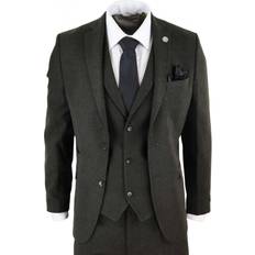 Green - Men Suits Truclothing Wool Tweed Vintage Retro Suit 3-Piece - Olive Green