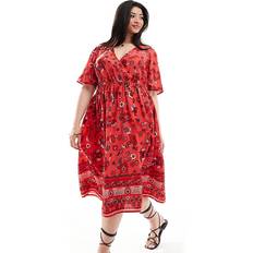 Yours Floral Print Border Midaxi Dress Red