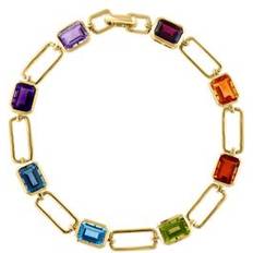 Topazio Bracciali Bloomingdale's Fine Collection Multi Gemstone Paperclip Link Chain Bracelet in 14K Yellow Gold Exclusive