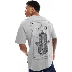 Only & Sons T-shirts Only & Sons – Relaxed Fit T-Shirt in Grau mit Hamsa-Hand-Aufdruck