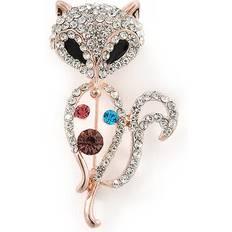 Crystal Brooches Avalaya Crystal fox brooch in rose gold metal 50mm