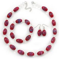 Red Jewellery Sets Avalaya Cranberry glass 'grapes' beaded necklace, flex bracelet and drop earrings set