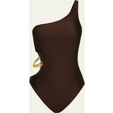 Brown - Women Swimsuits L'agence Ava Shimmer Cutout One Piece Swimsuit Chocolate