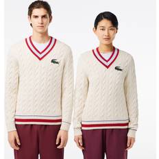 Lacoste Unisex Sweaters Lacoste Off-White V-Neck Sweater WHITE MULTI