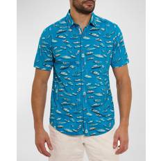 Men - Turquoise Shirts Robert Graham Boat Marina Cotton Stretch Printed Button Down Shirt