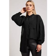 Mesh Overhemden Yours London Blouse Met Lange Plissé Mouwen - Zwart