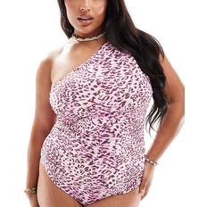 Vero Moda Women Swimsuits Vero Moda Curve Ruched One Shoulder Swimsuit - Pastel Lavender Leopard Print
