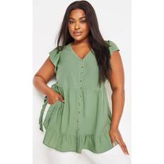 Lin Chemisiers Yours Tiered Linen Blouse Green 22-24