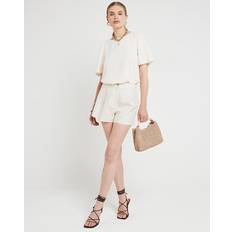 River Island Tops River Island Womens Beige Scallop Sleeve T-Shirt