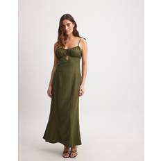 Linen Tie Strap Maxi Dress - Green
