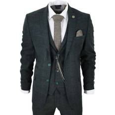 Men - XS Suits Truclothing Tweed Check Peaky Blinders 1920 Gatsby Formal Suit - Olive Green