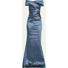 Evening Gowns - Grey Dresses Off-Shoulder Ruched Taffeta Gown - Slate