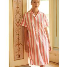 M Nightgowns British Boxers Crisp Cotton Picnic Stripe Nightshirt, Pink/White