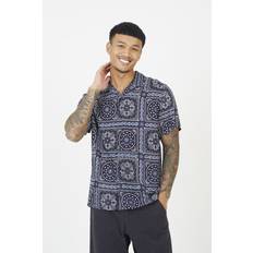 Brave Soul Revere Collar Print Shirt Navy
