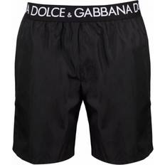 Dolce & Gabbana Swimwear Dolce & Gabbana Men's Logo Waistband Swim Shorts in Black