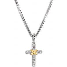 David Yurman Necklaces David Yurman Petite Cross Necklace in Sterling Silver & 18K Yellow Gold with Diamonds, 17 Silver/Gold