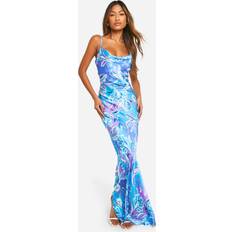 Boohoo Evening Gowns Dresses boohoo Paisley Strappy Cowl Neck Maxi Dress Blue