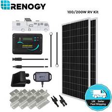 Renogy 100w 200w mono solar panel rv kit 12v w/ 30a pwm w/ lcd charge controller