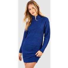 Blue - Knee Length Dresses boohoo Womens Basic Turtleneck Sweater Dress Navy