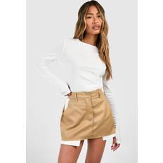 Normal Waist - Short Skirts boohoo Womens Twill Pocket Hem Detail Mini Skirt Beige