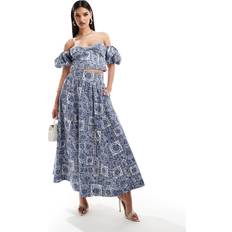 Abercrombie & Fitch Blue Skirts Abercrombie & Fitch Co-Ord Tiered Maxi Skirt Blue Tile Print