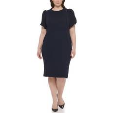 Calvin Klein Short Dresses Calvin Klein Plus Puff-Sleeve Sheath Dress Indigo 18W