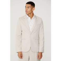Beige - Elastane/Lycra/Spandex Suits boohooMAN Textured Skinny Single Breasted Suit Jacket - Beige
