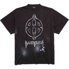 Balenciaga Unisex T-Shirts Balenciaga Metal BB Stencil T-Shirt Oversized Black Unisex Cotton