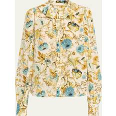 Short Sleeves - Women Blouses Ulla Johnson Veron Floral Silk Ruffle-Collar Blouse