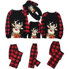 HKHBJS Matching Family Pajamas Sets Christmas Pj's Long Sleeve And Santa Plaid Pants Loungewear Holiday Sleepwear