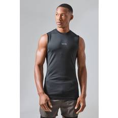 boohooMAN Mens Active Compression Tank Black