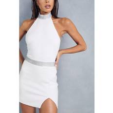 White Skirts Misspap Diamante Trim Split Mini Skirt White