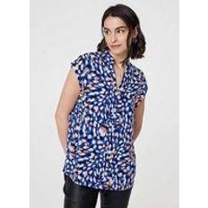 Clothing Izabel London Printed Cap Sleeve Blouse Top Blue