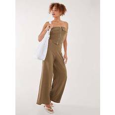 Clothing Linen Straight High Waist Trousers Khaki