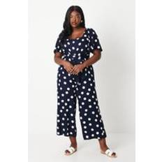 Clothing Dorothy Perkins Curve Blue Spot Tie Waist Jumpsuit