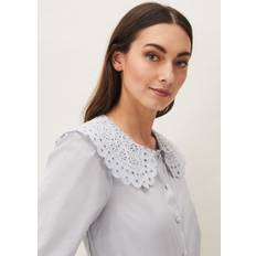 Amelia Oversized Embroidered Collar Blouse Blue