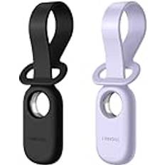 Fintie [2-pack] silikonfodral för Samsung Galaxy SmartTag2, anti-förlust lätt repbeständig mjukt skyddande skinnskyddshållare med rem för Galaxy SmartTag 2 Tracker, svart lila