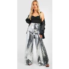 Sequins Pants & Shorts boohoo Womens Plus Sequin Wide Leg Floor Sweeping Pants Grey