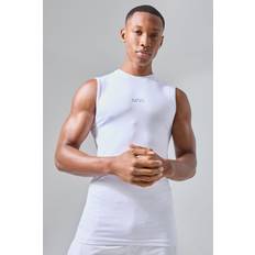 boohooMAN Mens Active Compression Tank White