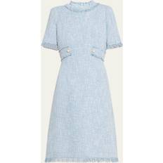 Teri Jon Fringe-Trim Boucle Tweed Dress - Pow Blue