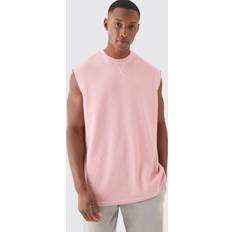 Men - Pink Tank Tops boohooMAN Mens Oversized Contrast Waffle Tank Pink