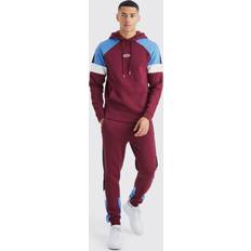 Punainen Puvut boohooMAN Slim Fit Colour Block Hooded Tracksuit - Red